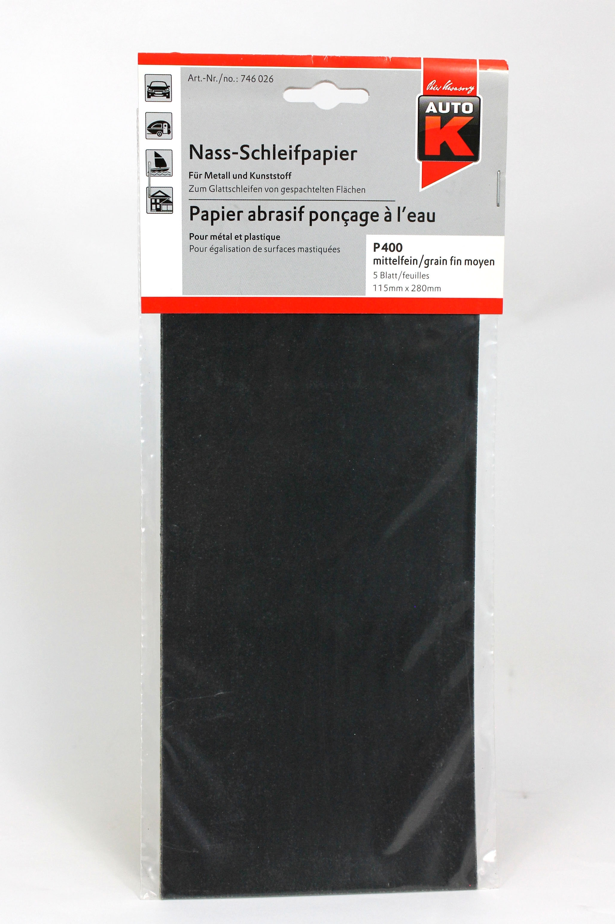 Kwasny Auto K Nass-Schleifpapier P400 mittelfein 5 Blatt 115 x 280mm