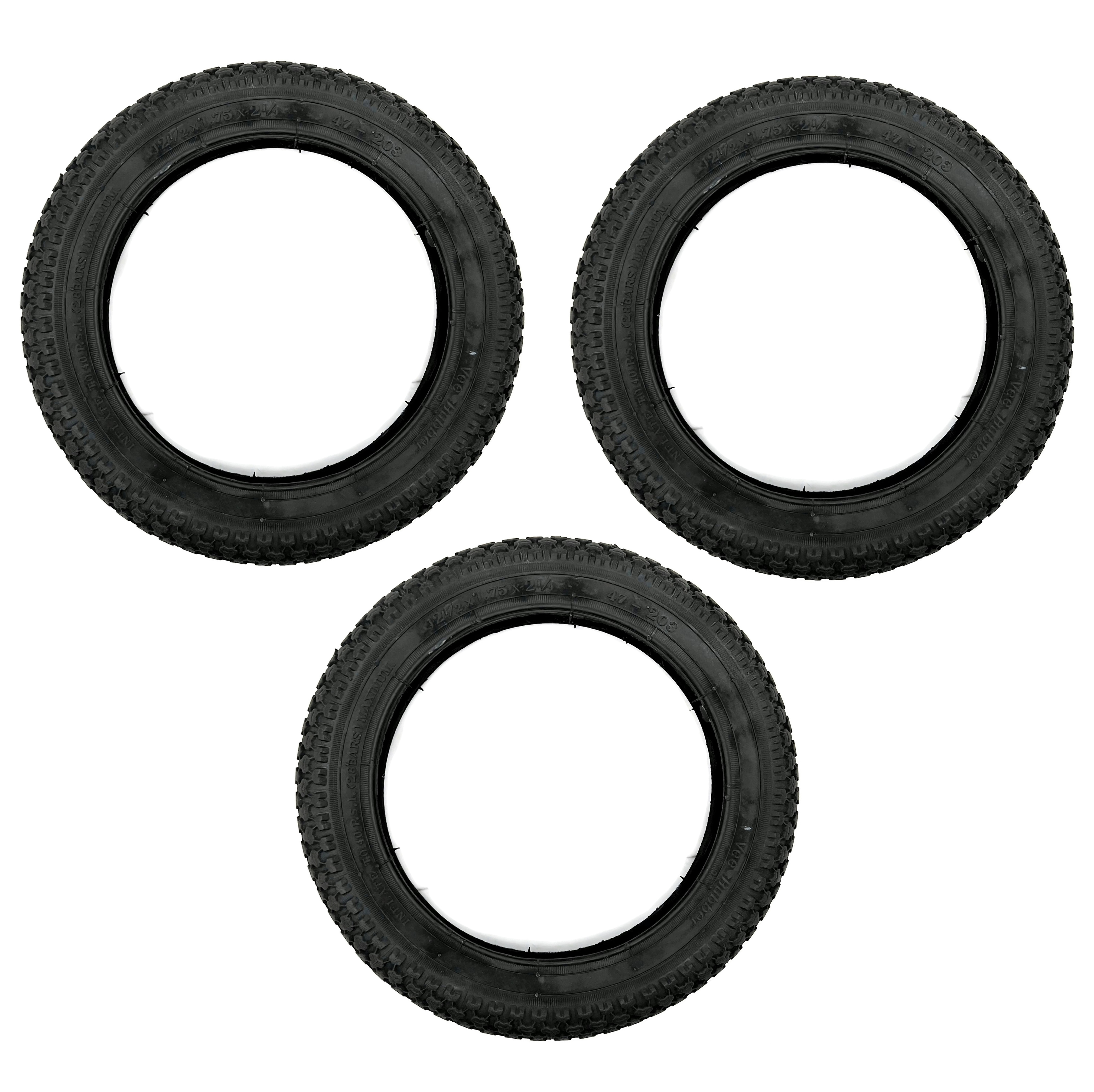 3 Reifen 12 1/2 X1,75X2 1/4 = 47-203 VRB034 BK für Kinderwagen Roller