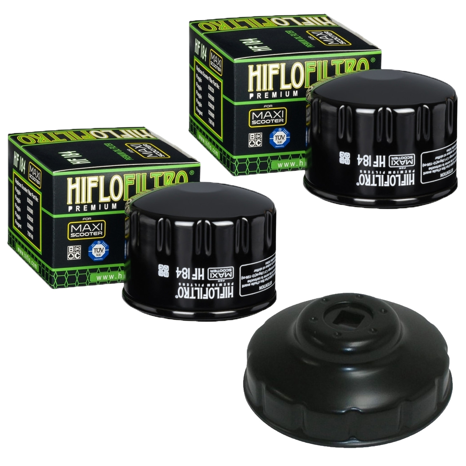 2x Hiflo Ölfilter für Piaggio MP3 Gilera Nexus Fuoco Peugeot Malaguti Aprilia mit Ölfilterschlüssel