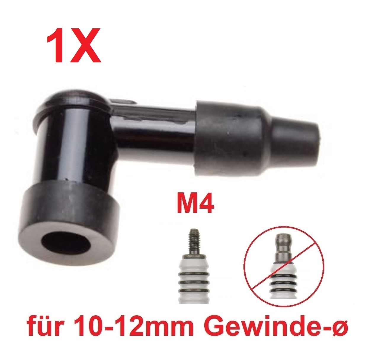 Zündkerzenstecker 90° abgewinkelt 34 x 48 mm für M4 Anschluss 10 - 12mm Kerzen