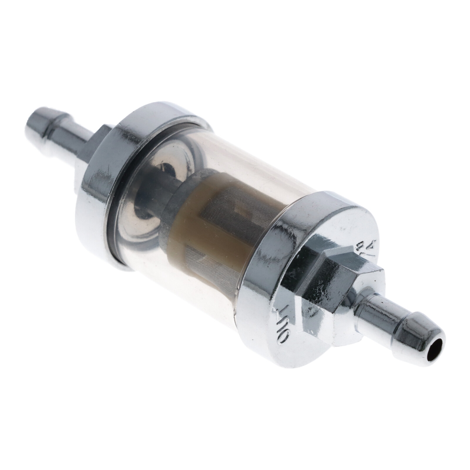 Universal Benzinfilter chrom 8mm High Flow mit Schauglas für Motorräder
