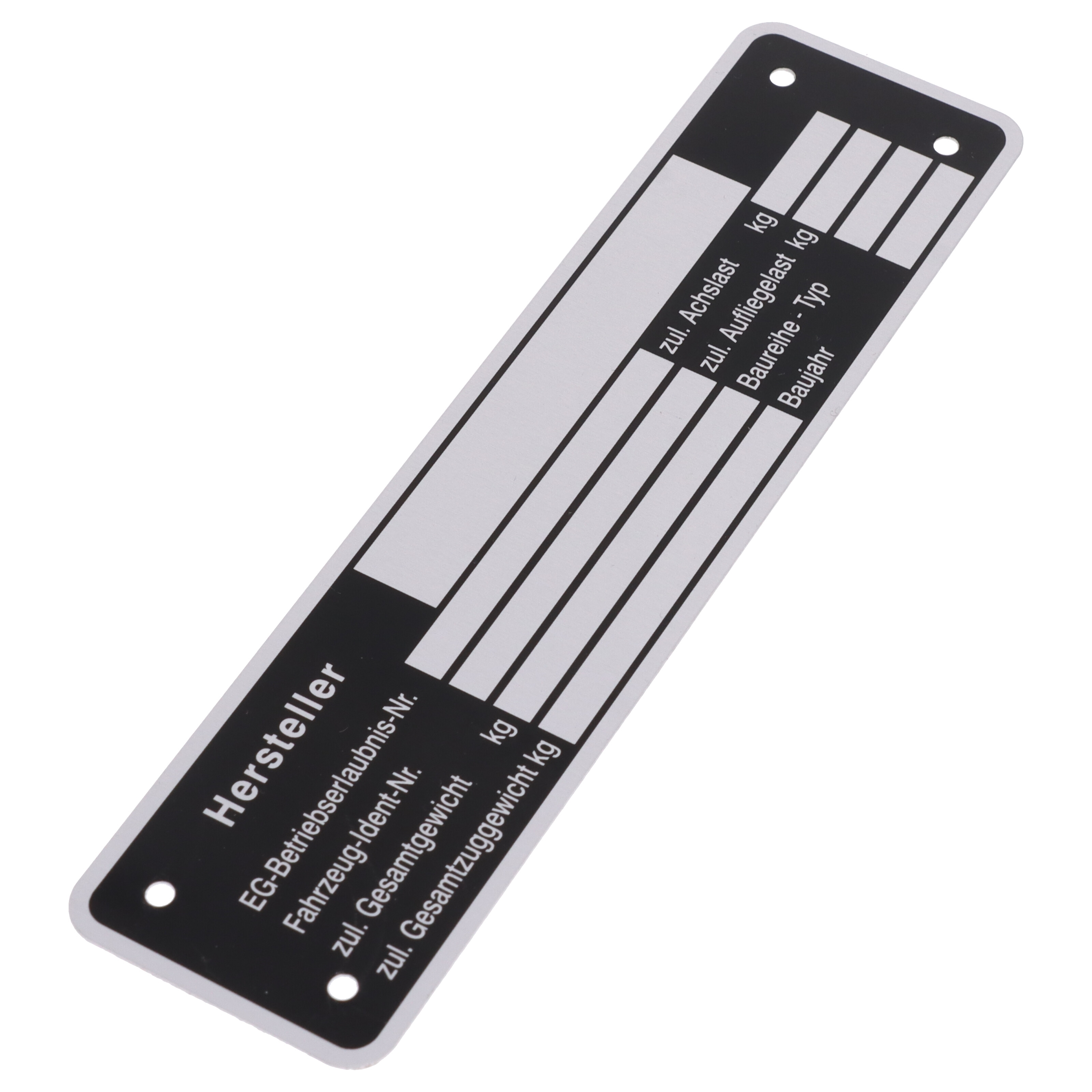 Typenschild Blanko 148 x 38 mm für Anhänger Typ Fz-i-Nr. Bj. Gesamtgwe. Stützlast Achslast