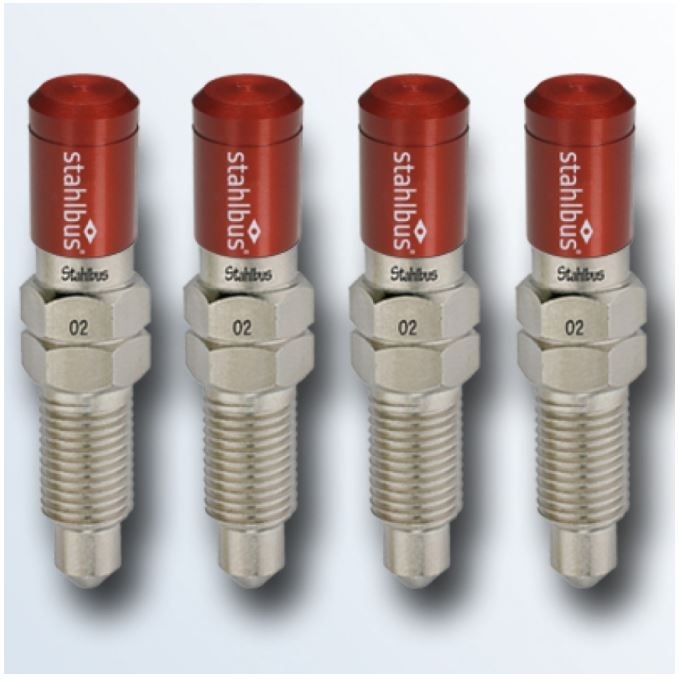 4x stahlbus Entlüfterschraube Entlüftungsventil 3/8 Zoll-24UNFx22 mm + Alukappen Rot