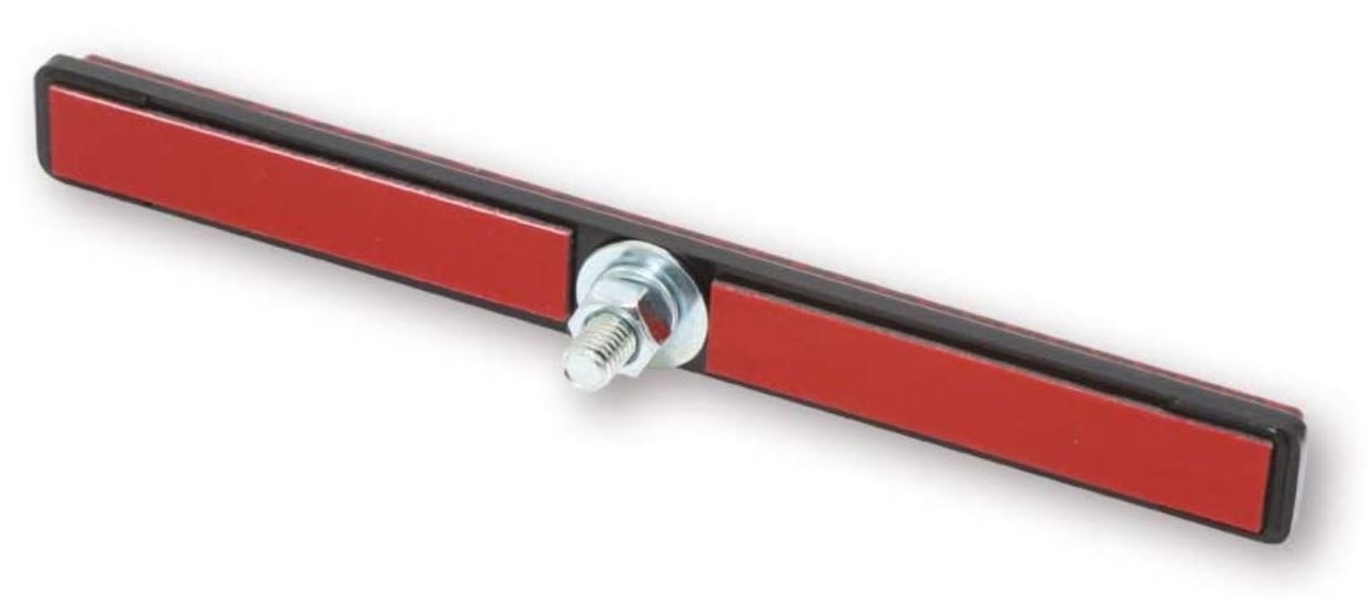 Highsider Roter Rückstrahler eckig mit M5 Gewindebolzen, E-geprüft, 123 x 12,5 mm