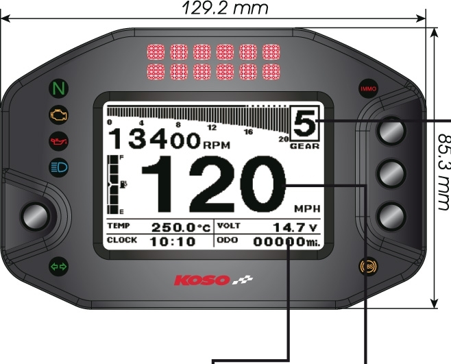 KOSO RS2 Multifunktions-Cockpit Tachometer Drehzahlmesser RPM Temperatur