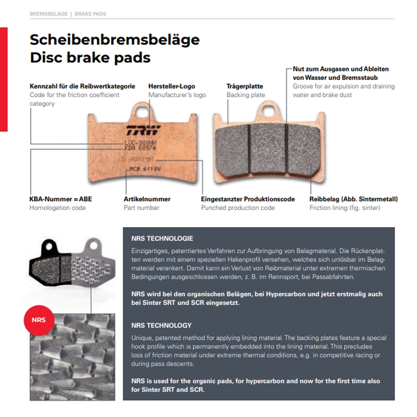 TRW MCB743RSI Bremsbeläge hinten für KTM EXC EXC-F SX SMR SX-F XC-W Husqvarna TE TC FE FC