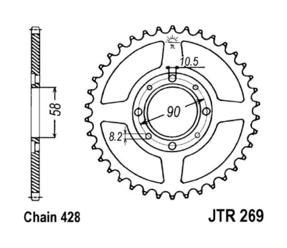 JT Sprockets Kettenrad 40 Zähne 428 Teilung 58mm Innendurchmesser 90mm Lochkreis schwarz JTR269.40