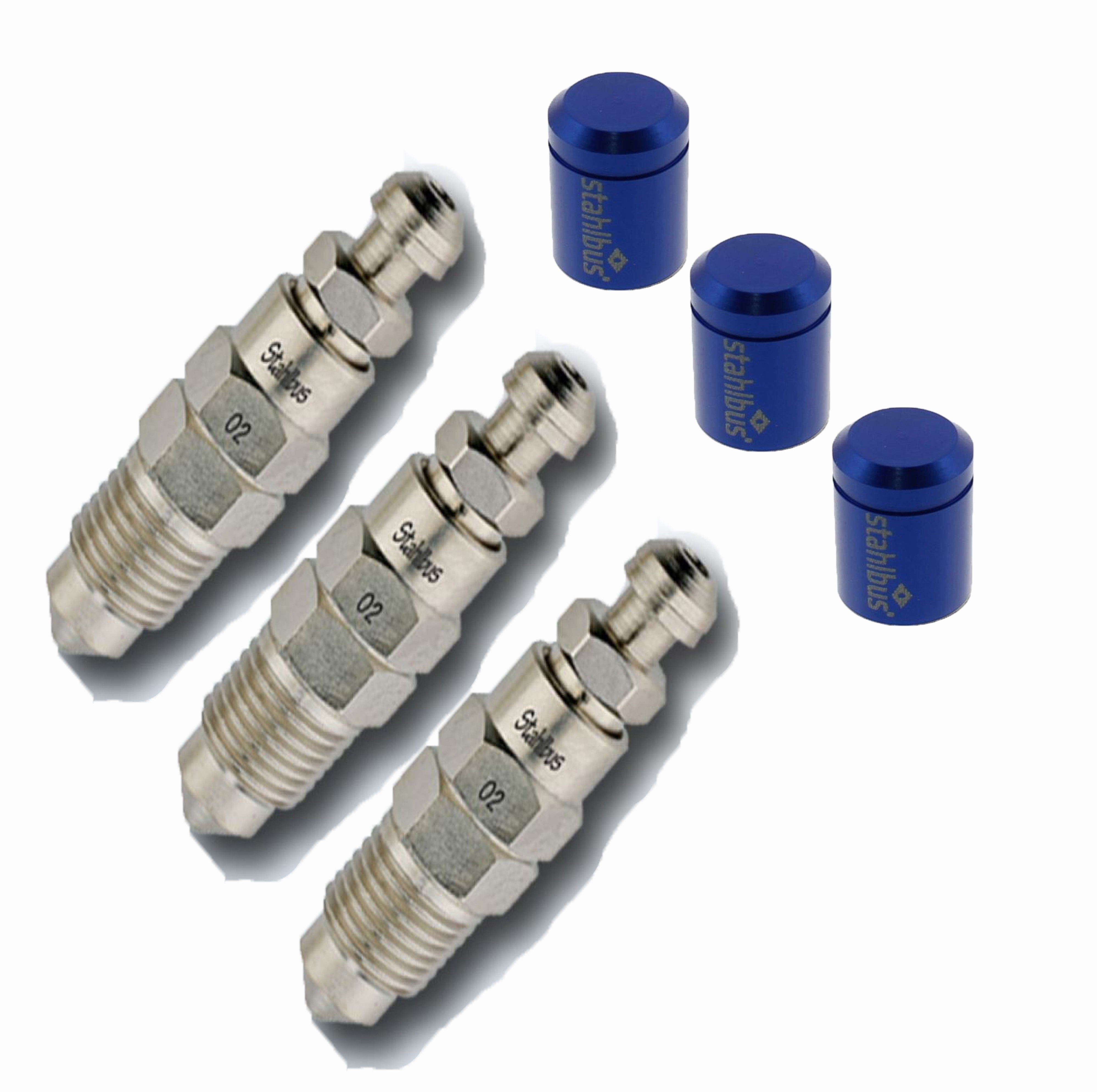 SB-110412 3x stahlbus Schnell-Entlüfterschraube M10x1.0x14mm + Ventilkappe Blau