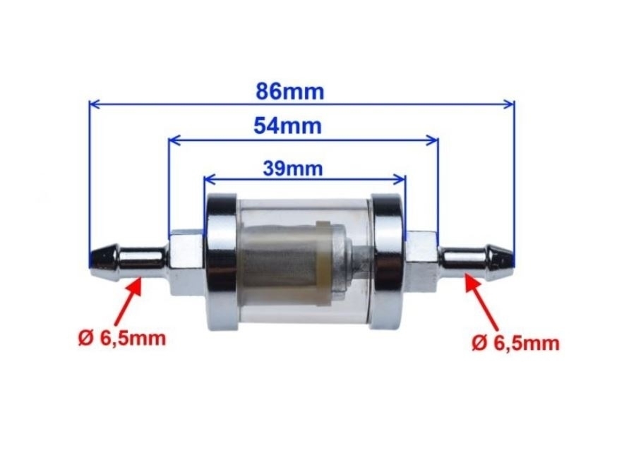 Universal Benzinfilter chrom 8mm High Flow mit Schauglas für Hot Rod US Car