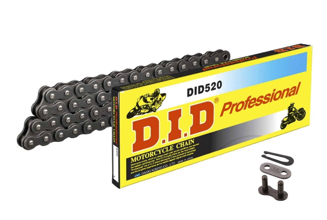DID Motorrad Antriebskette verstärkt 520 Teilung 116 Glieder offen +Clipschloss