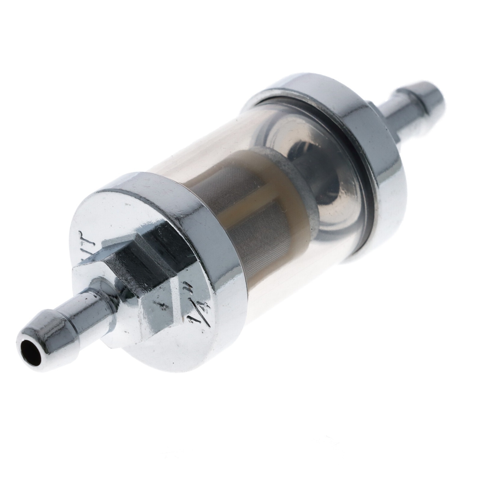 Universal Benzinfilter chrom 8mm High Flow mit Schauglas für Motorräder