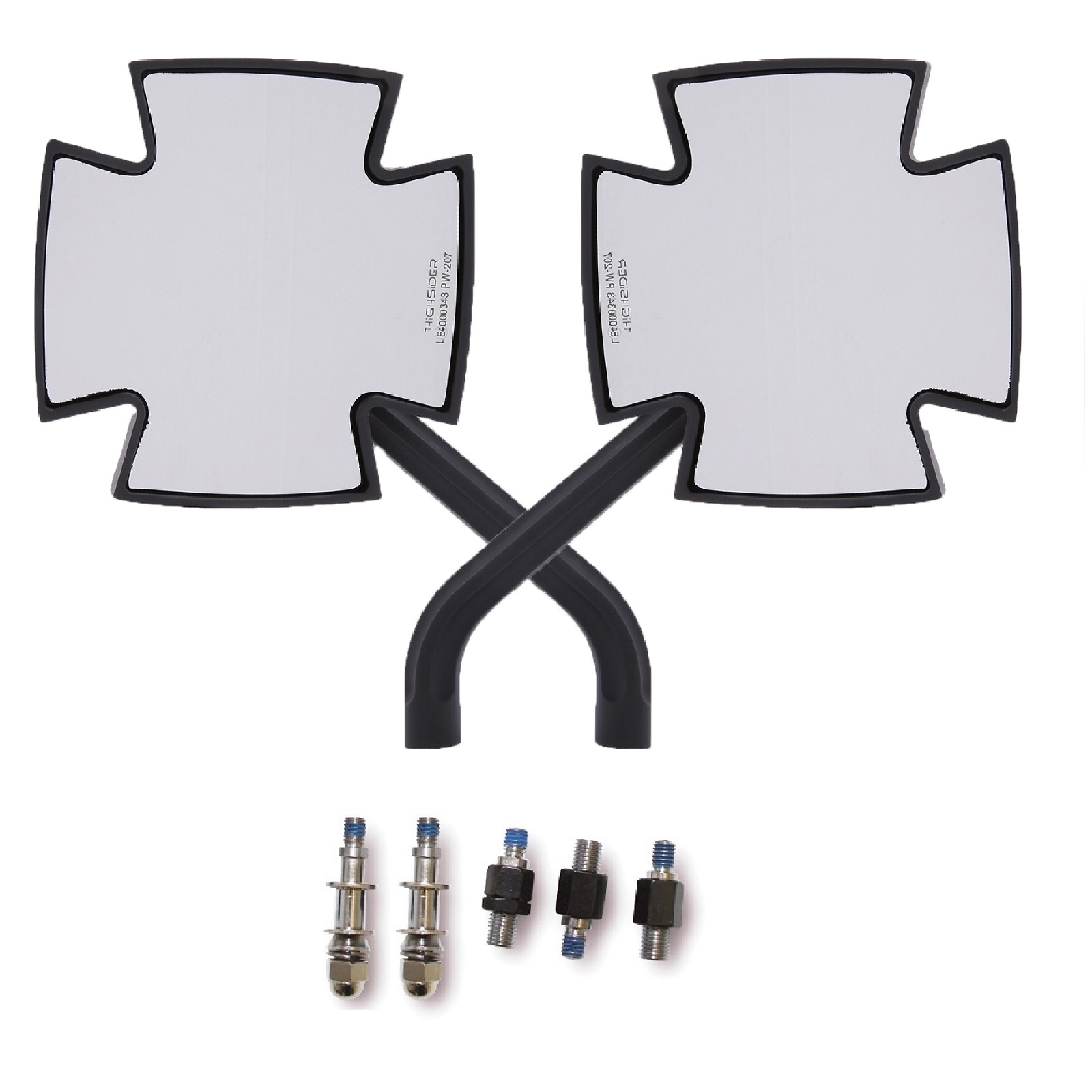 Spiegelpaar von Highsider Iron Cross aus Aluminium mit 2 Spiegeladapter für Yamaha
