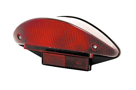 Superbike Rücklicht mit rotem Glas, Glasdurchmesser 192 x 62 mm, mit Kennzeichenbeleuchtung, E-geprüft.