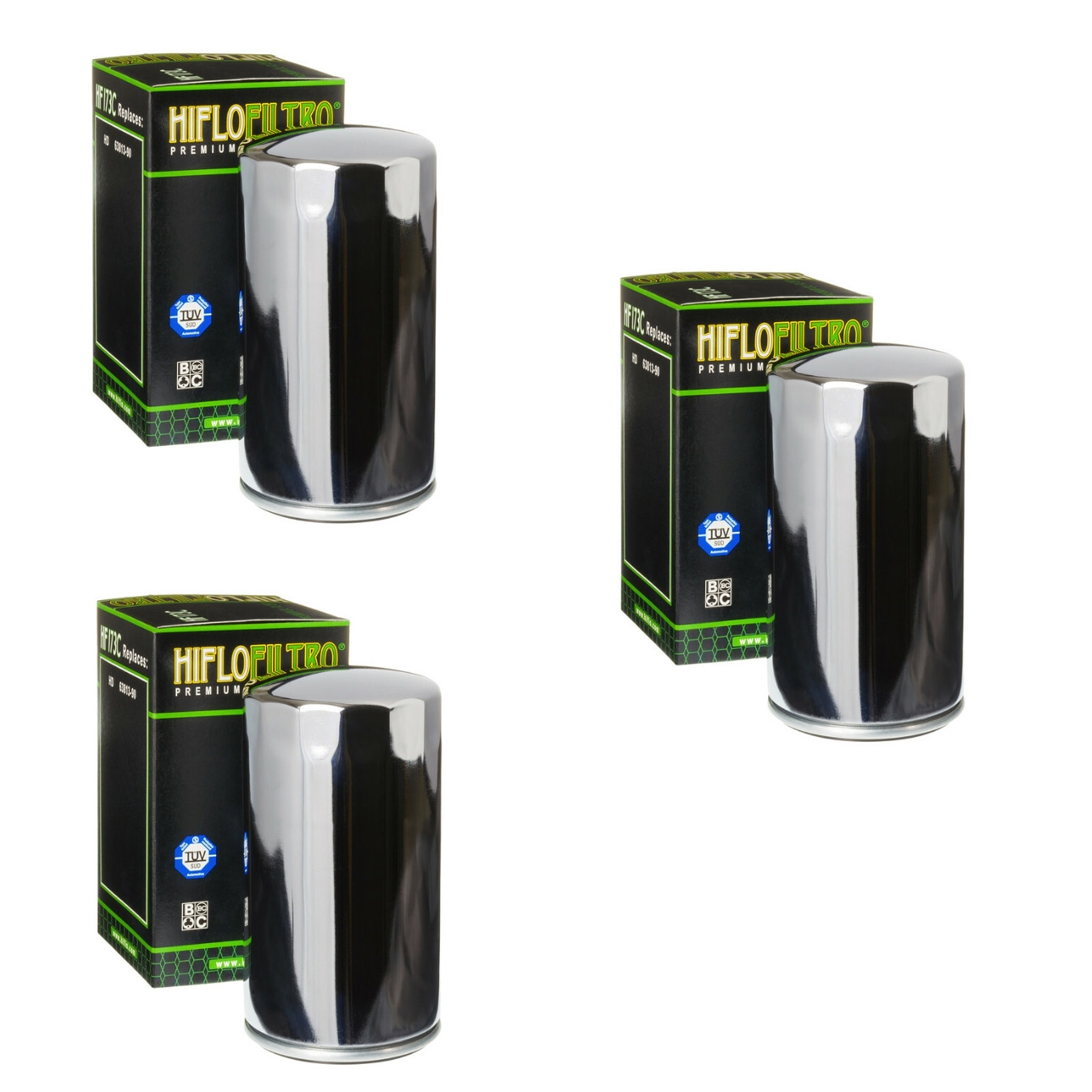 3x Hiflo HF173C Ölfilter verchromt für diverse Chopper