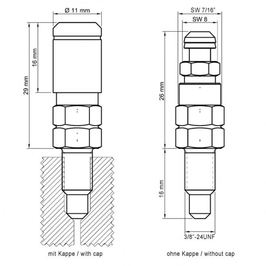 4x stahlbus Entlüfterschraube Entlüftungsventil 3/8 Zoll-24UNFx22 mm + Alukappen Blau